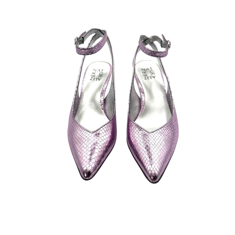 Naturalizer 7M Metallic Pink Snake Embossed Pointed Toe Heels With Ankle Strap
